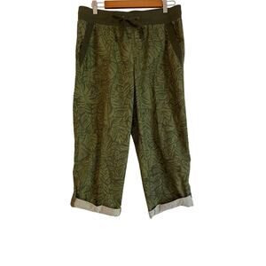 Emily Daniels Women’s Leaf Print Pull-On Crop Capri Pants Size M Green Tropical
